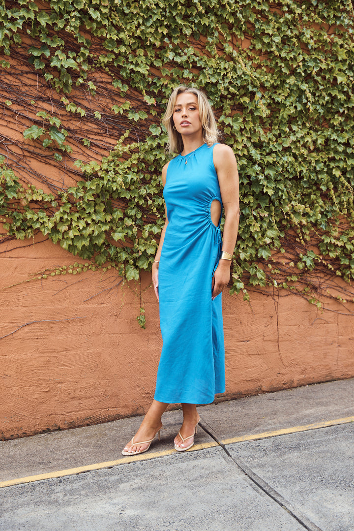 PAROS LINEN DRESS - BLUE