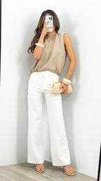 DALTON STRETCH JERSEY HIGH WAISTED STRAIGHT LEG PANT - WHITE