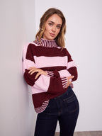 BESSIE BLOCK STRIPE KNIT - WINE/PINK