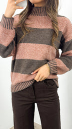 BESSIE BLOCK STRIPE KNIT - TOBACCO/CHOCOLATE