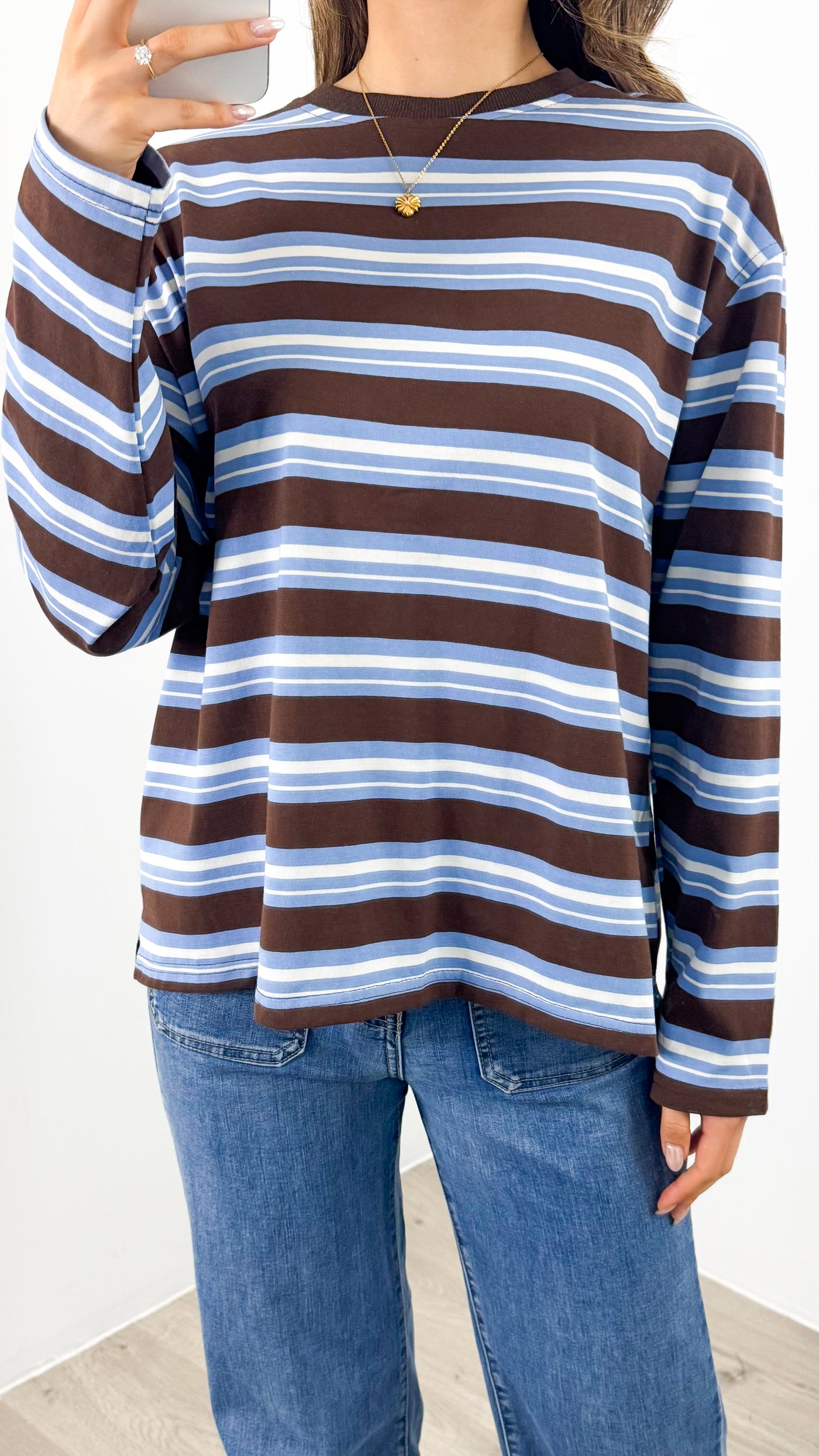 BOWEN STRIPE TOP - CHOCOLATE