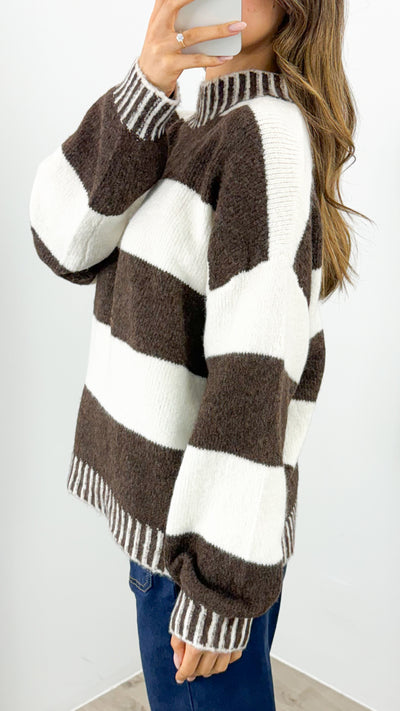 BESSIE BLOCK STRIPE KNIT - CHOCOLATE