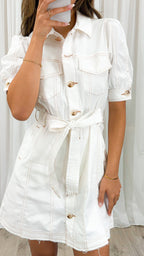 MAXINE DENIM DRESS - WHITE
