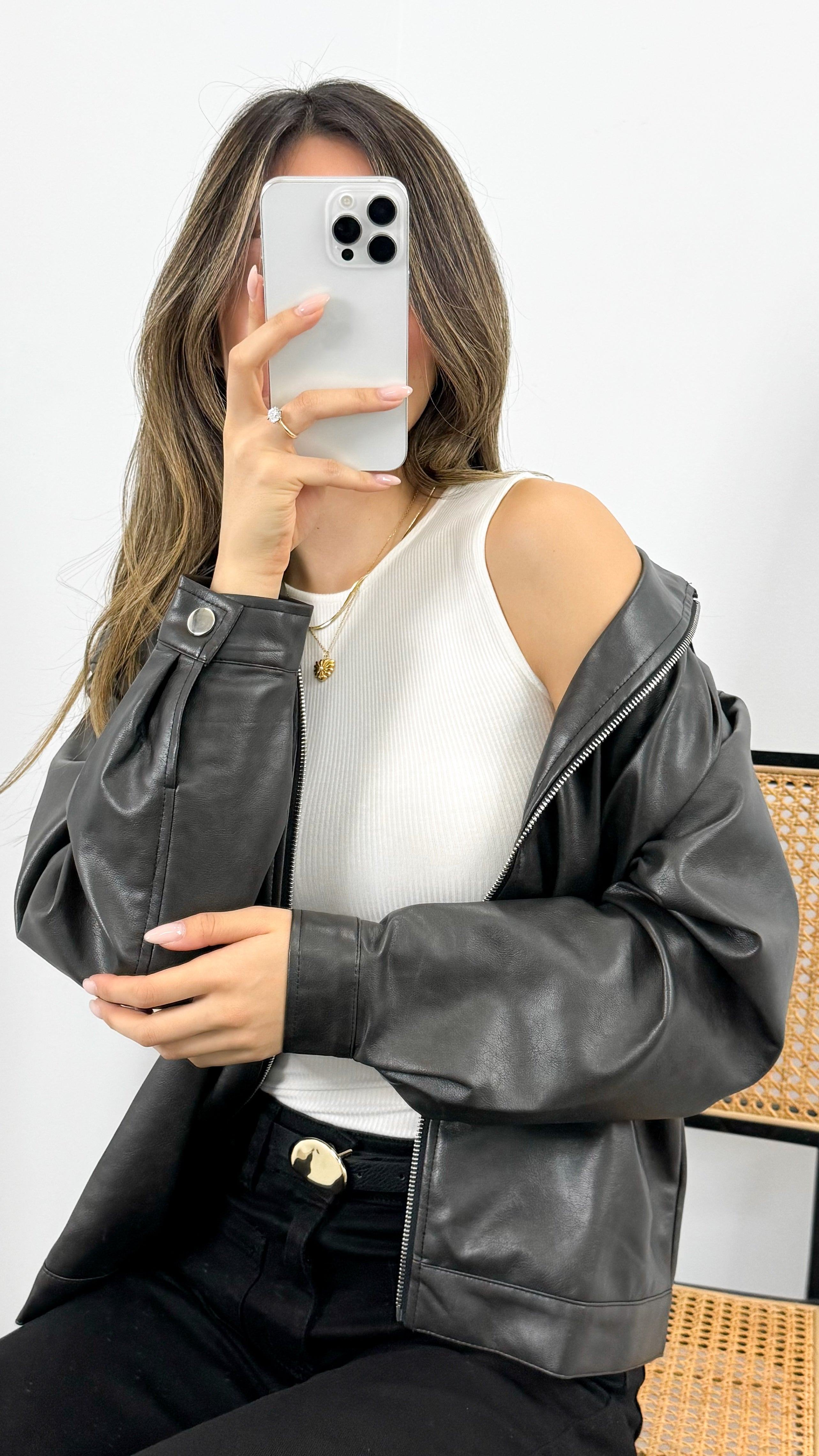 MARVIN PU JACKET - DARK CHOCOLATE / WASHED BLACK