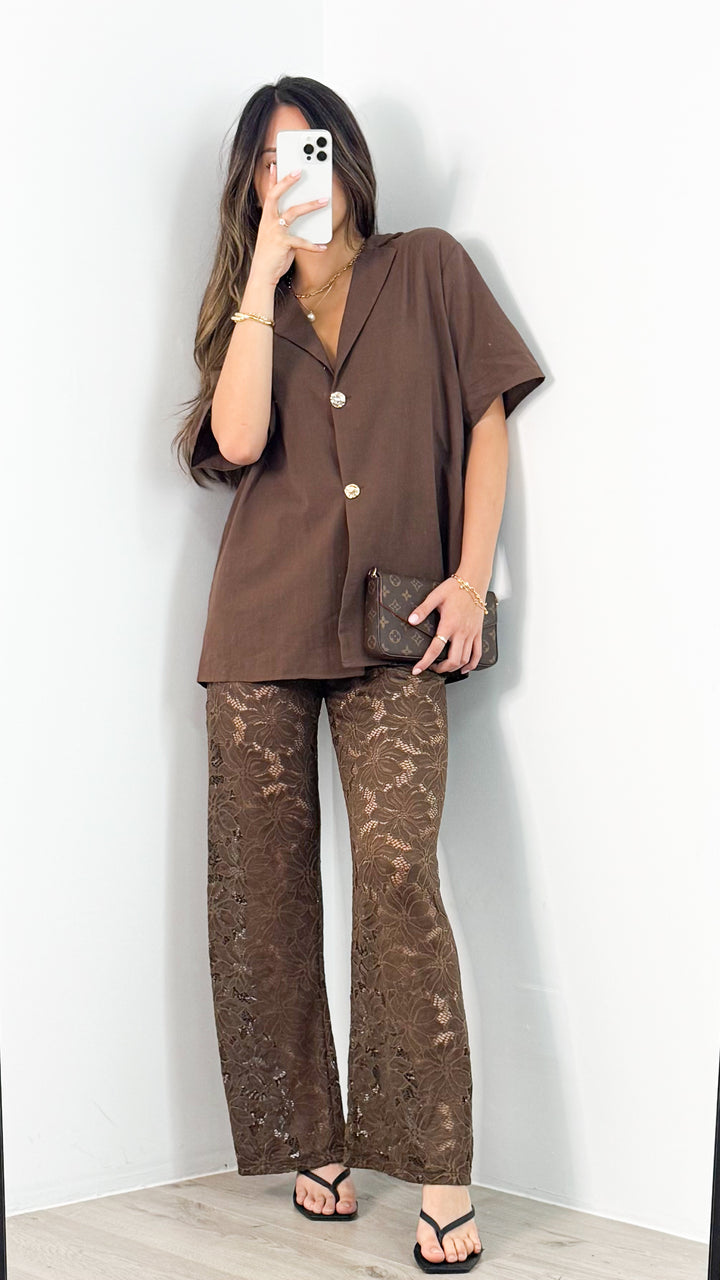 NADINE SHIRT & PANT SET - CHOCOLATE