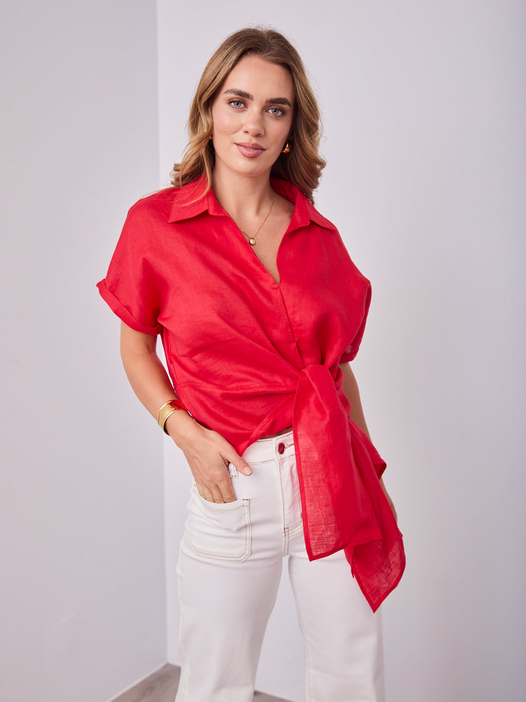 COMO LINEN SHIRT - RED