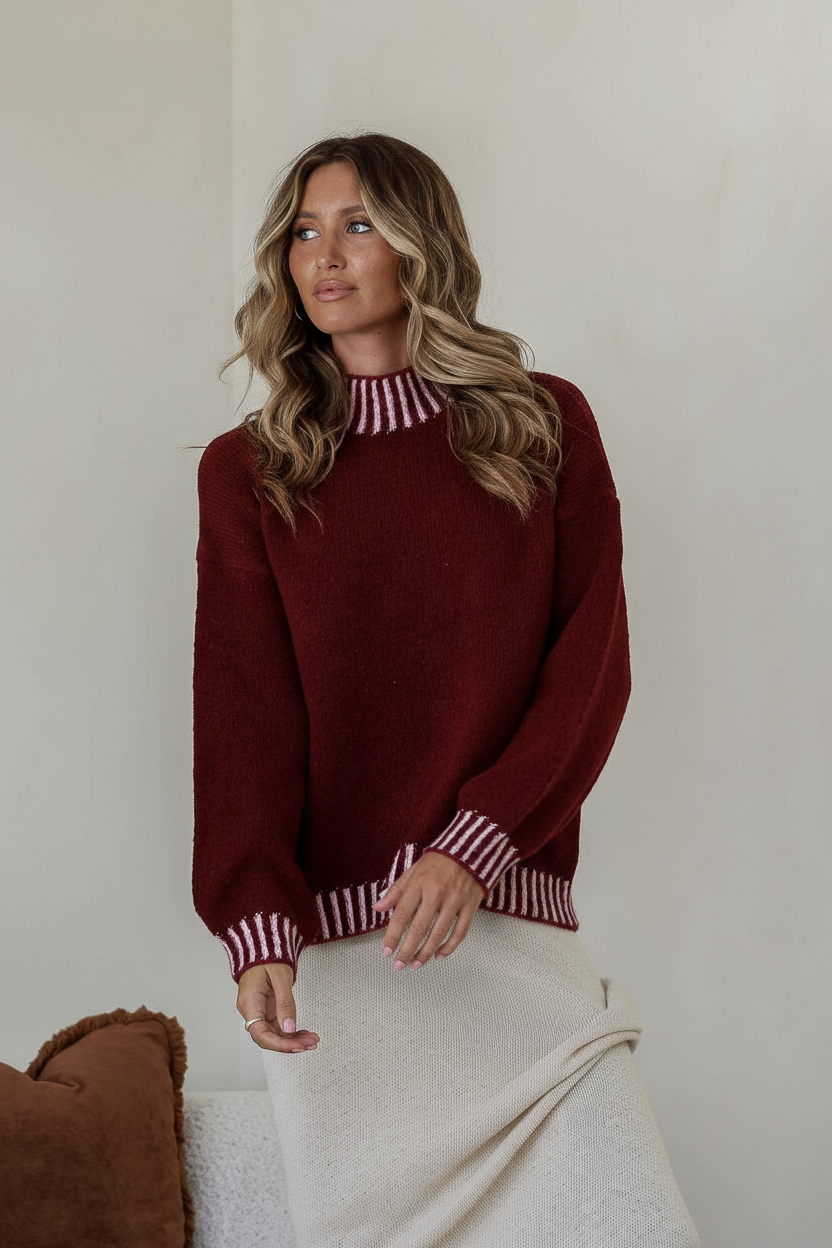 BESSIE STITCH KNIT - LATTE/WINE