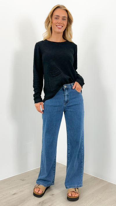 RIVER POCKET KNIT TOP - BLACK