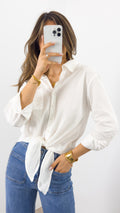 MACY TIE FRONT SHIRT - WHITE