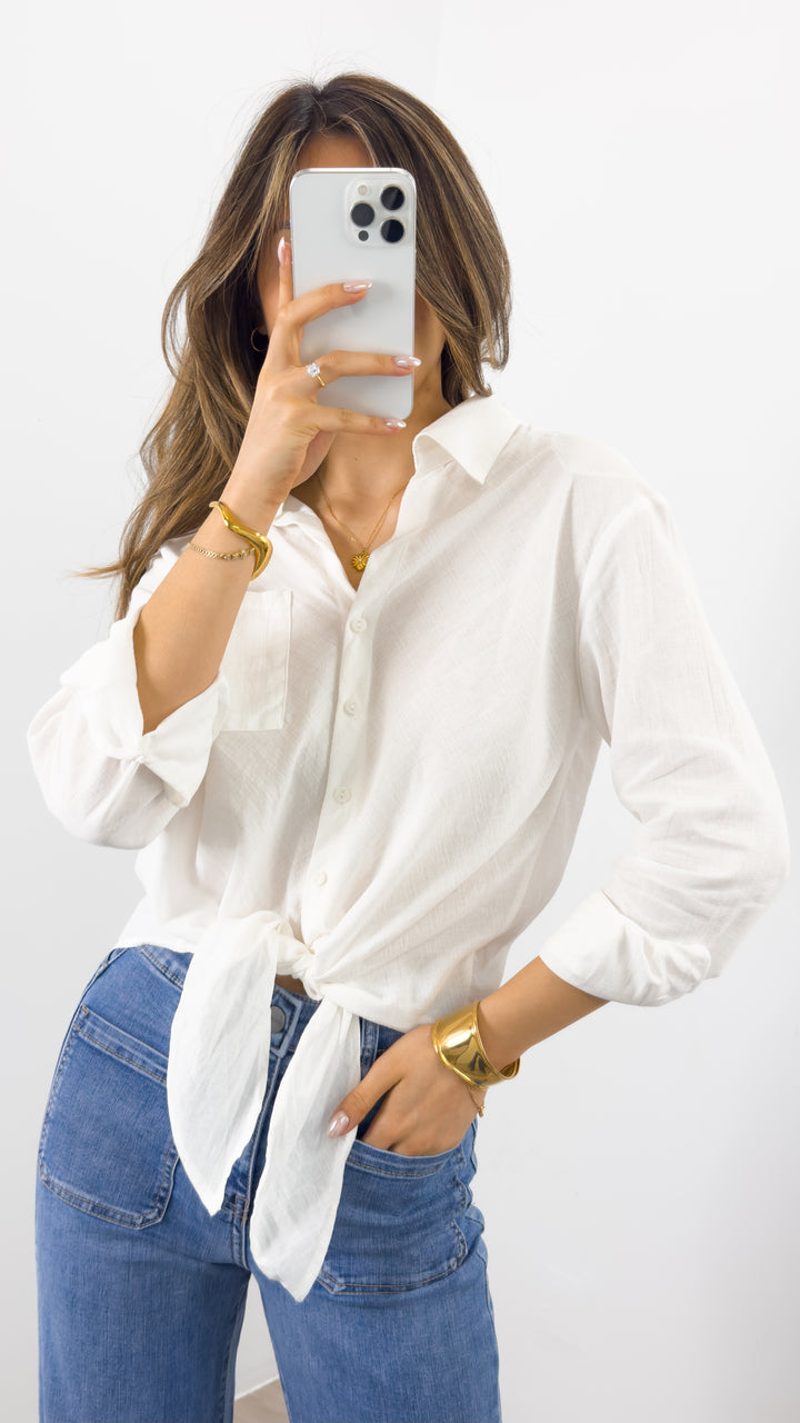 MACY TIE FRONT SHIRT - WHITE