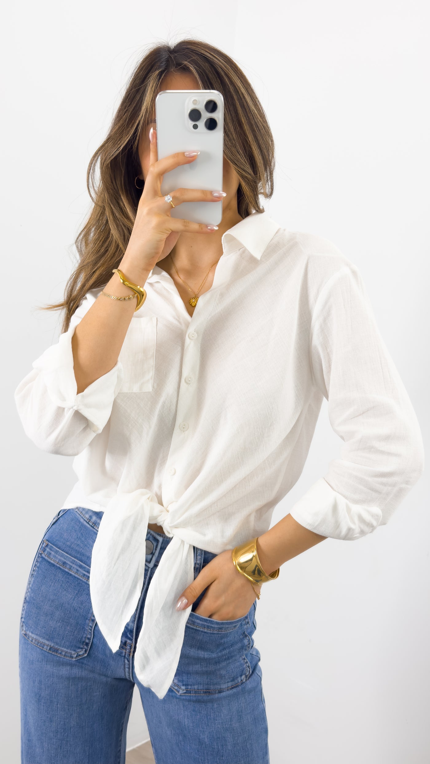 MACY TIE FRONT SHIRT - WHITE