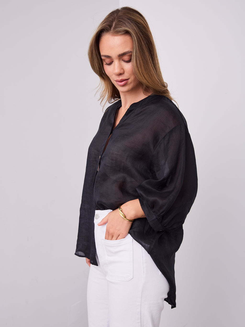 MARTA LINEN SHIRT - BLACK