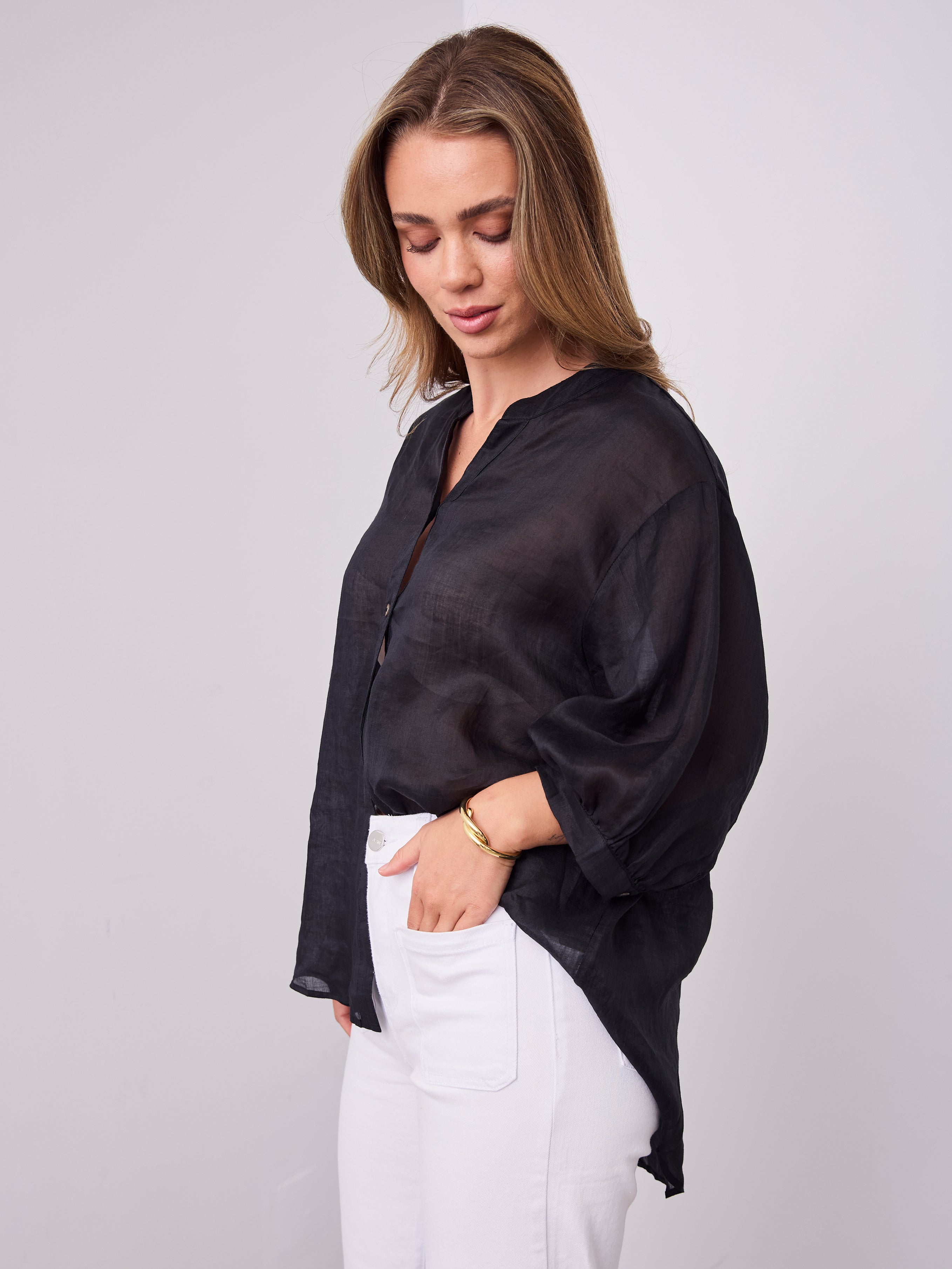 MARTA LINEN SHIRT - BLACK