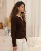 DOMINIQUE ZIP FLUFFY KNIT - CHOCOLATE