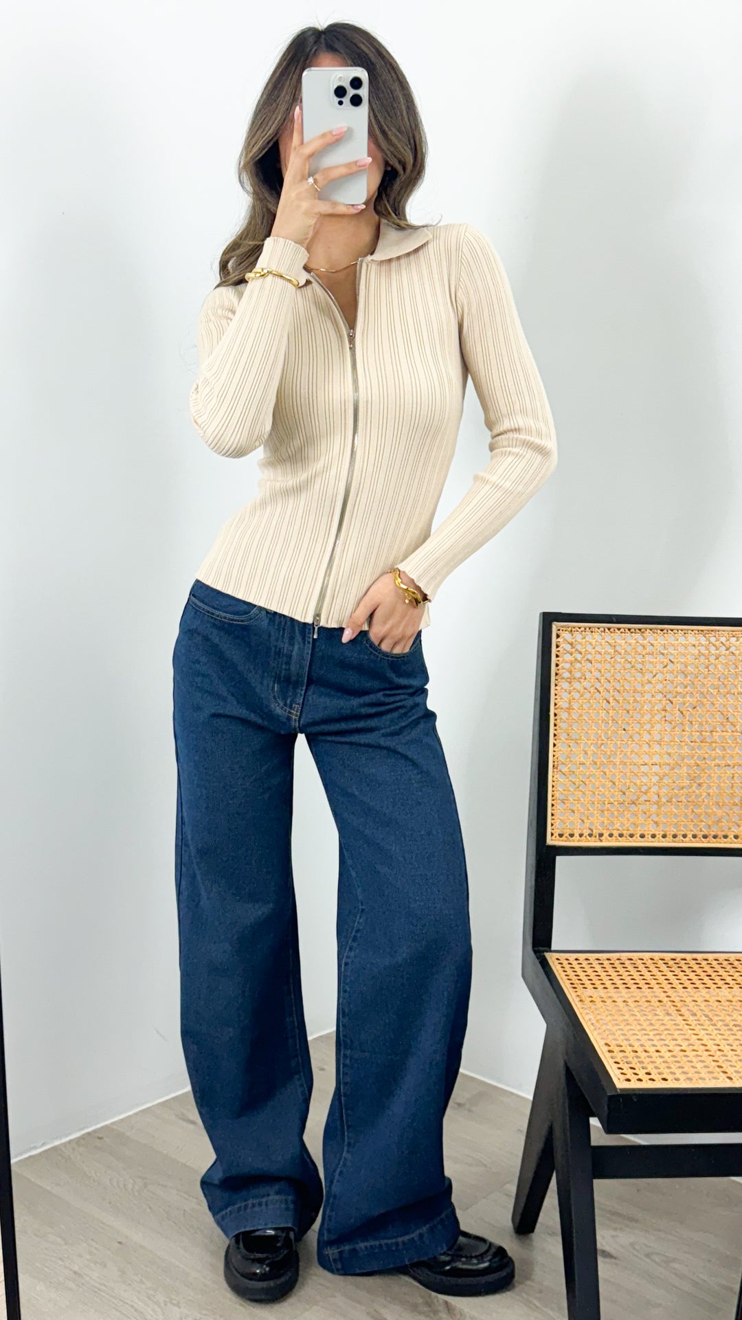 DENISE ZIP KNIT - CREAM