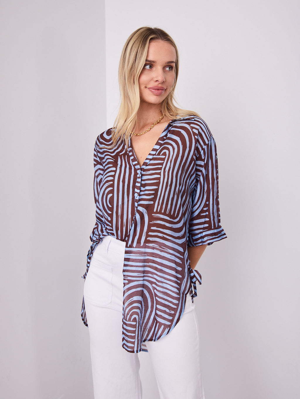 SHANI SHIRT - BLUE/CHOCOLATE