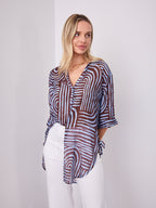 SHANI SHIRT - BLUE/CHOCOLATE