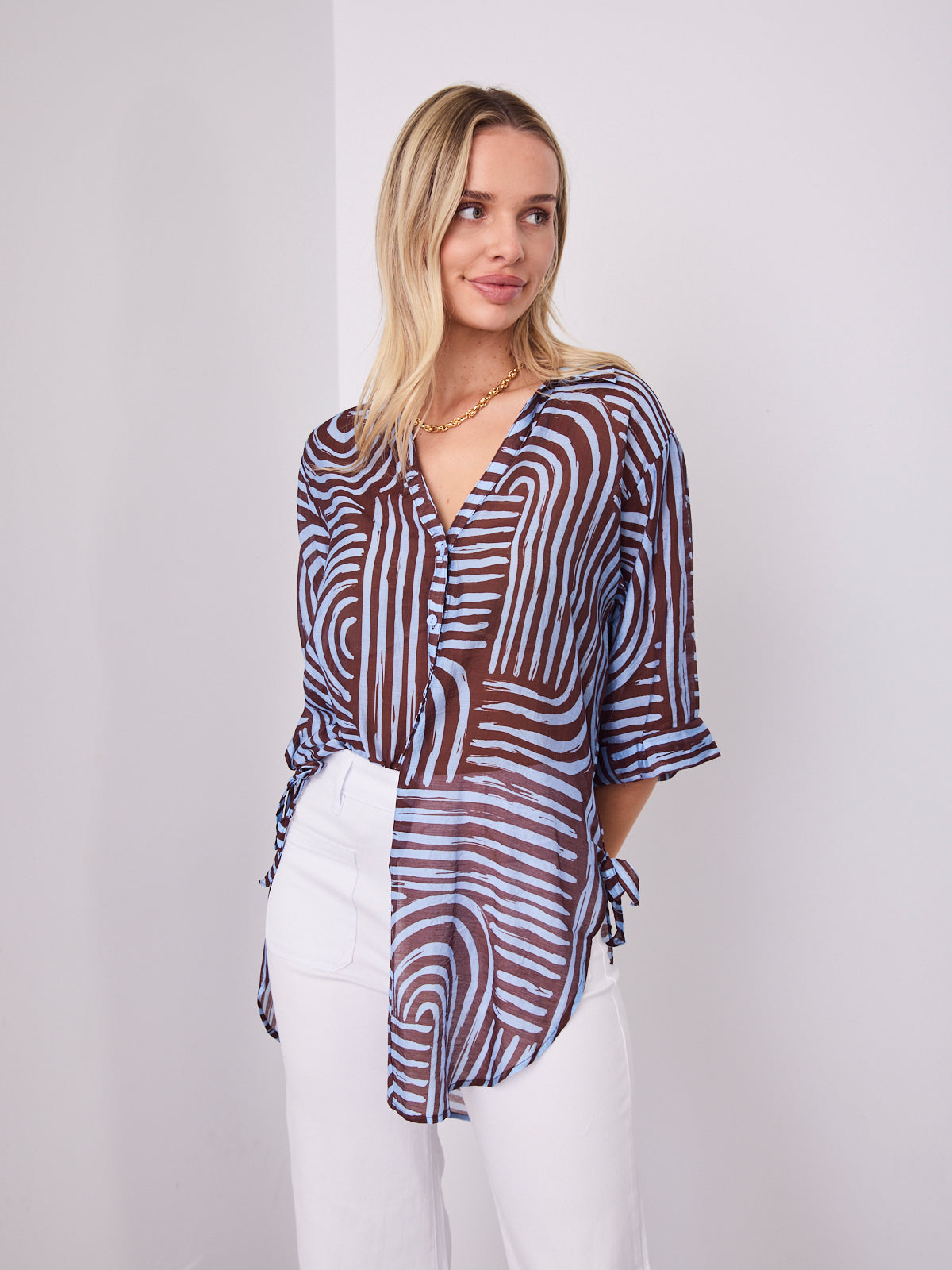 SHANI SHIRT - BLUE/CHOCOLATE
