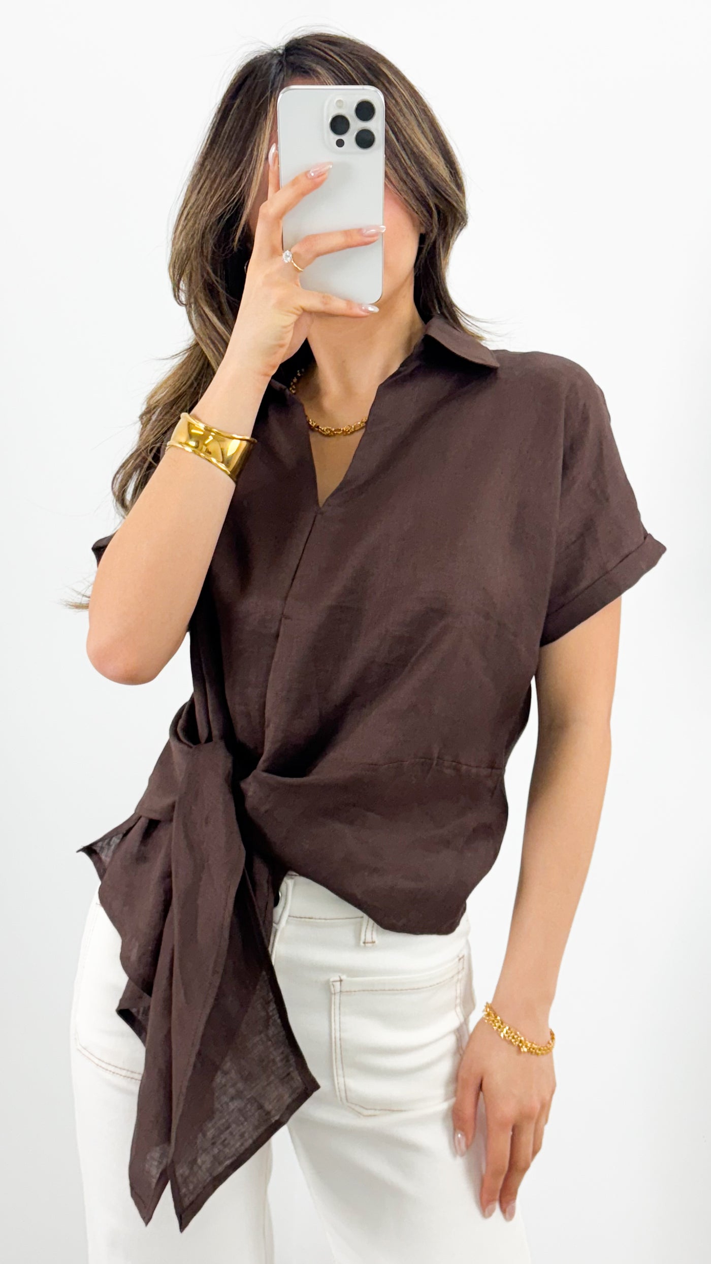 COMO LINEN SHIRT - CHOCOLATE