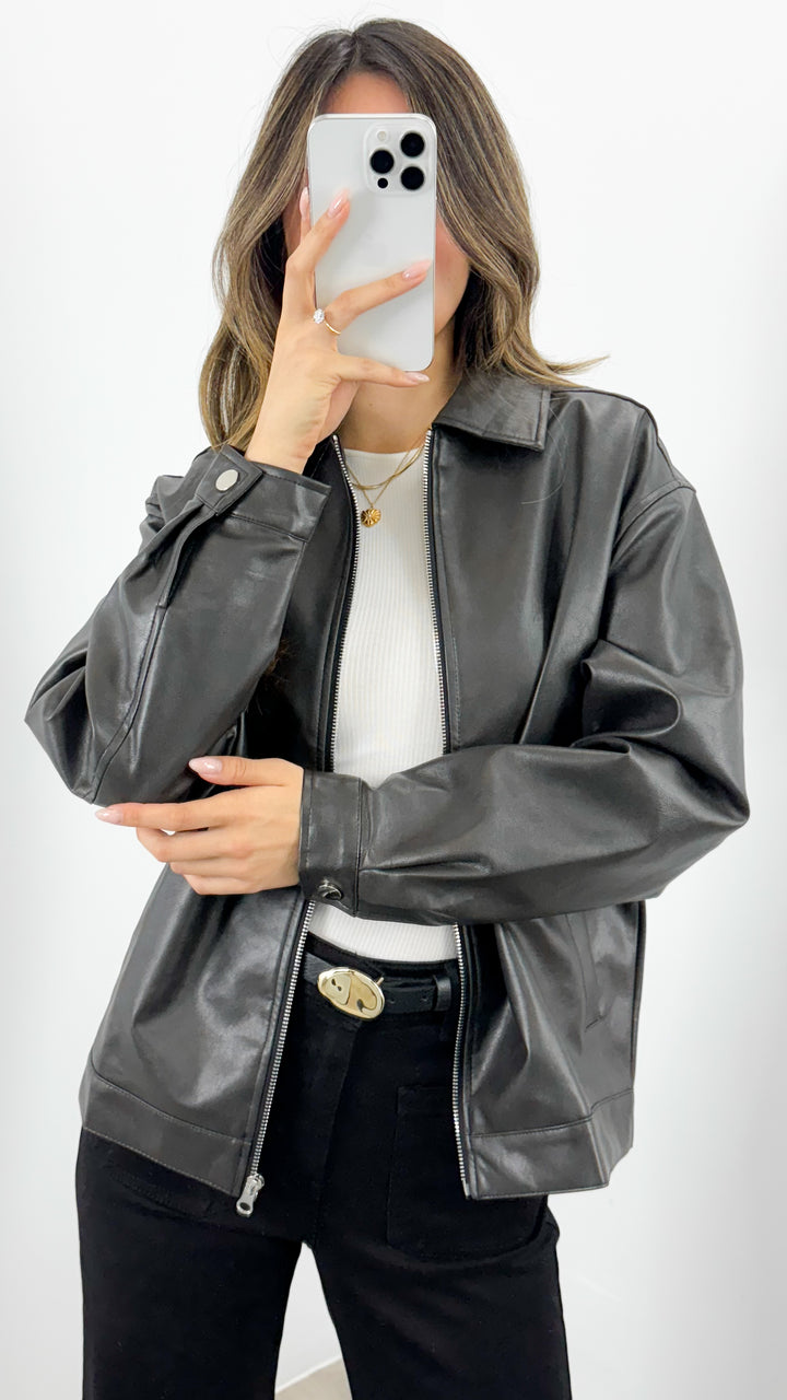 MARVIN PU JACKET - DARK CHOCOLATE / WASHED BLACK