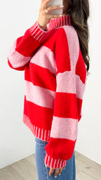 BESSIE BLOCK STRIPE KNIT - PINK/RED