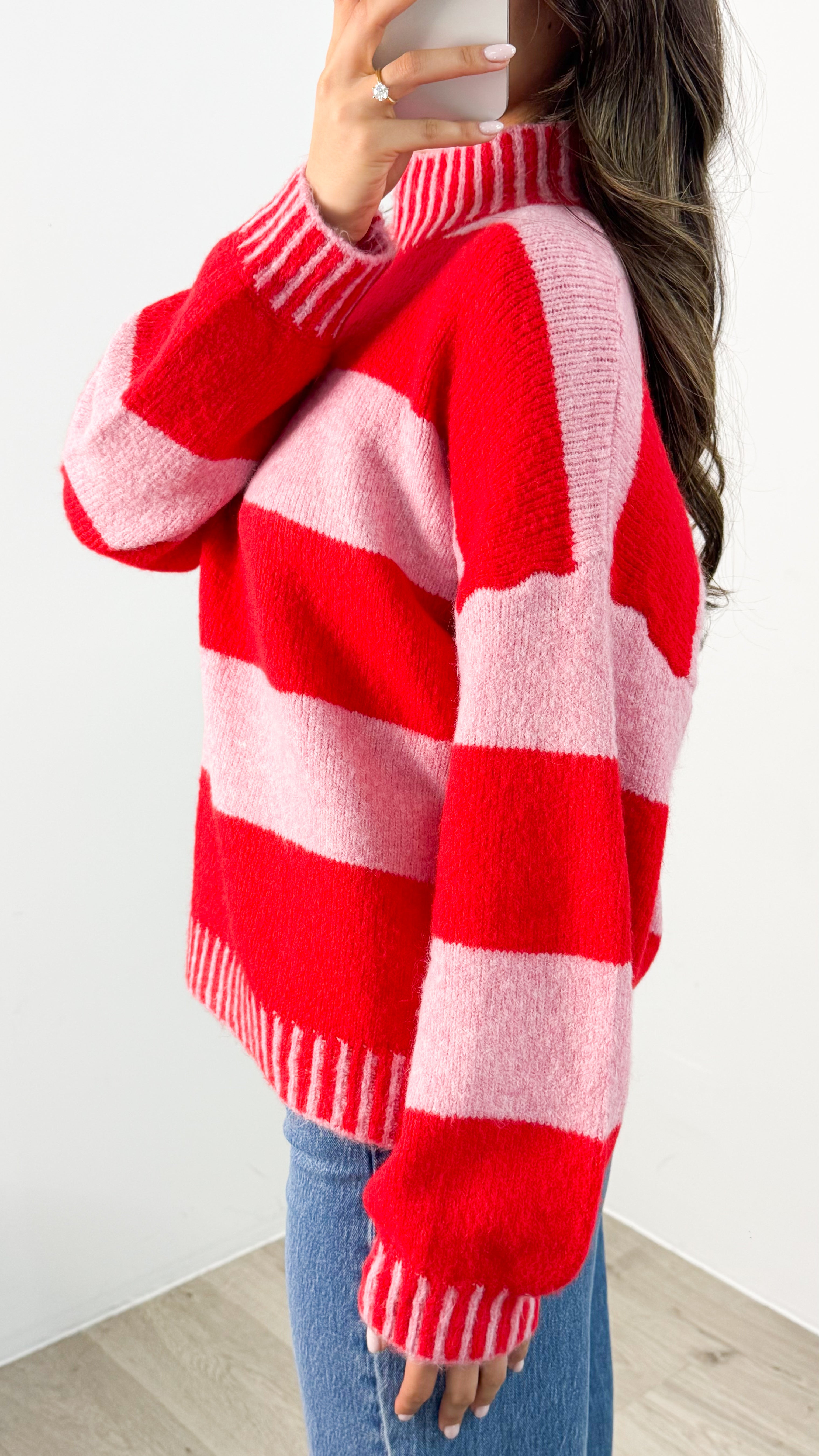 BESSIE BLOCK STRIPE KNIT - PINK/RED