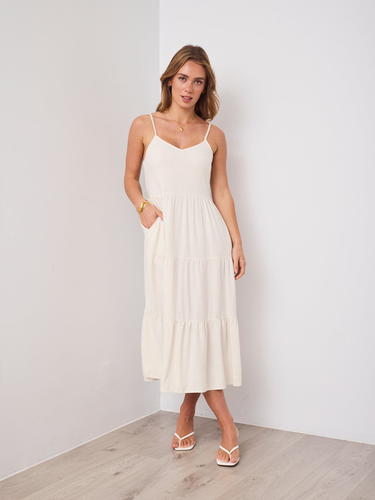 ARIN LINEN DRESS - STONE