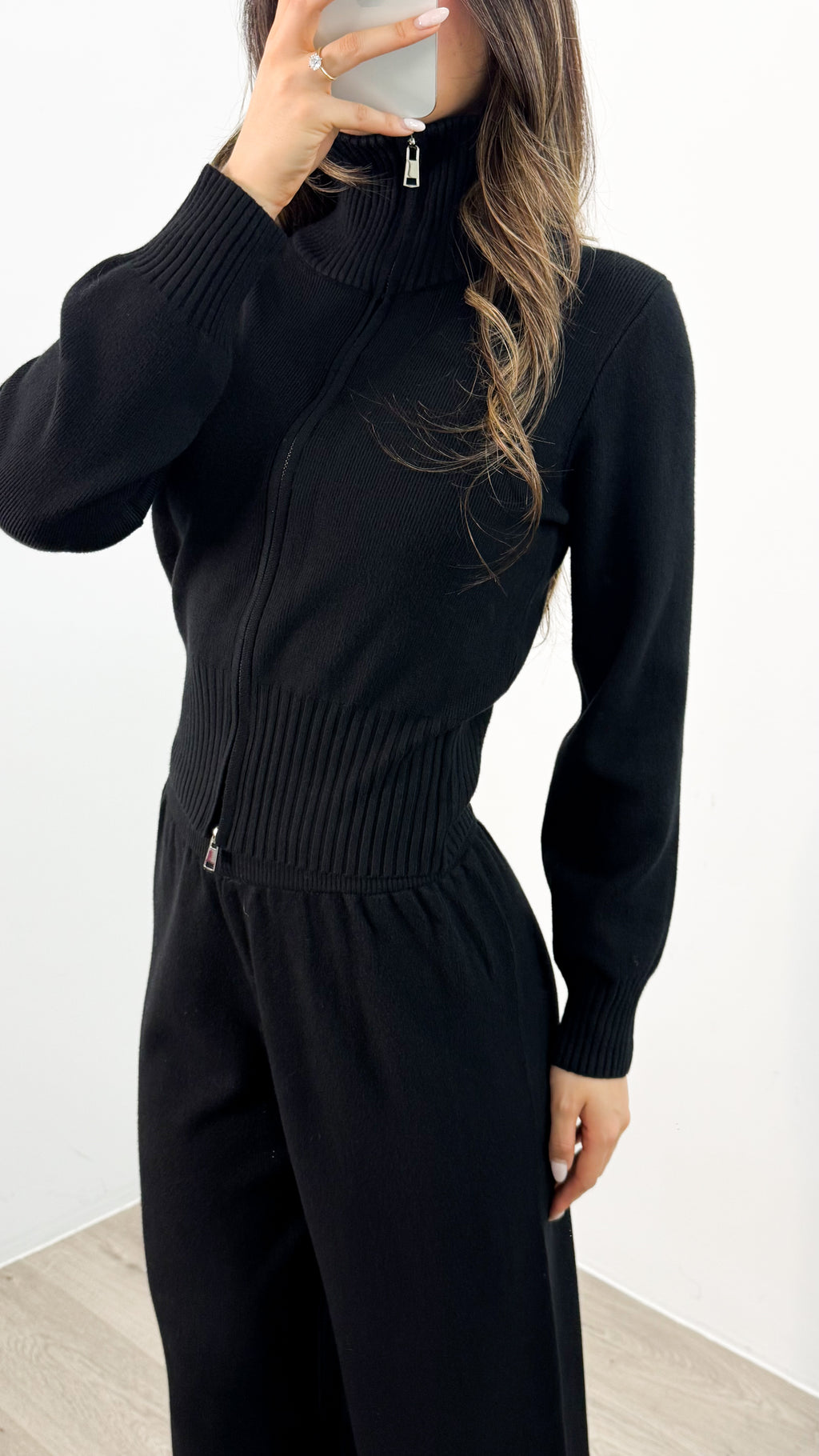 ENZA ZIP KNIT SET - BLACK