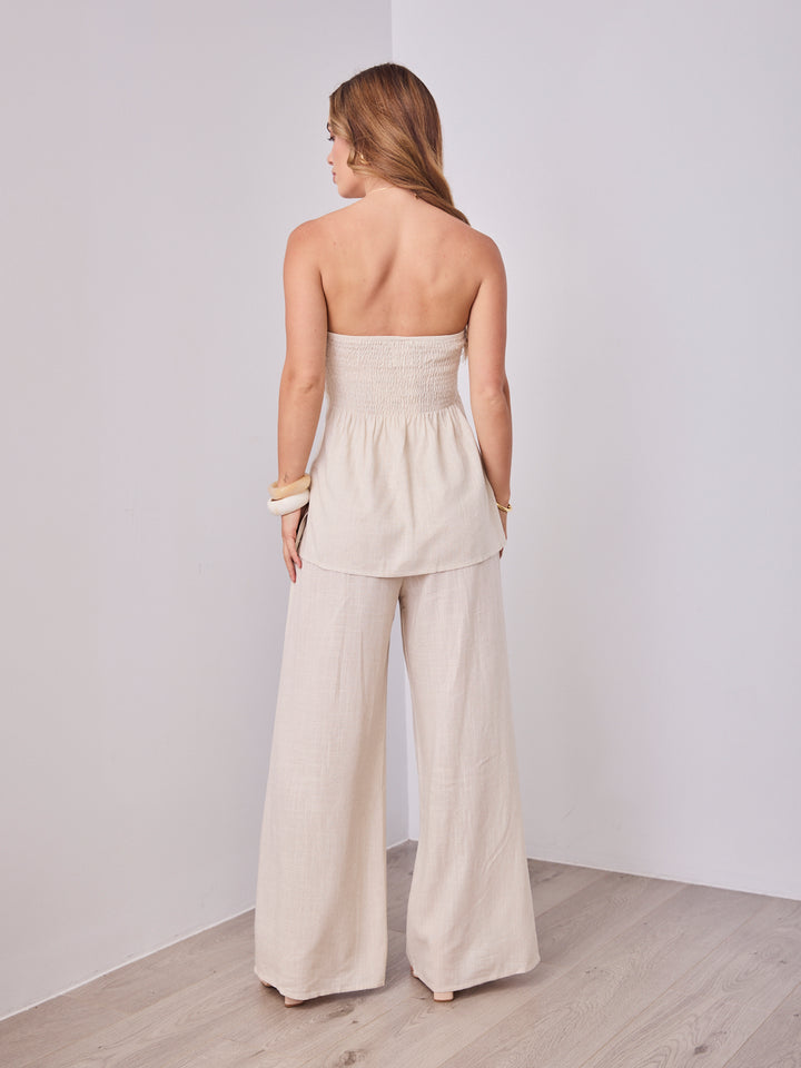 MYRA STRAPLESS TOP + PANT SET - OATMEAL