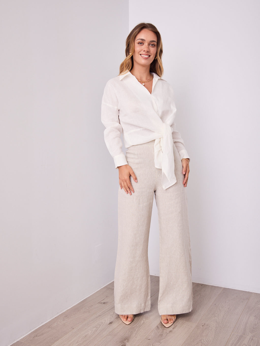 COMO LONG SLEEVE LINEN SHIRT - WHITE