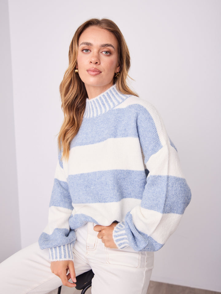 BESSIE BLOCK STRIPE KNIT - BLUE/WHITE