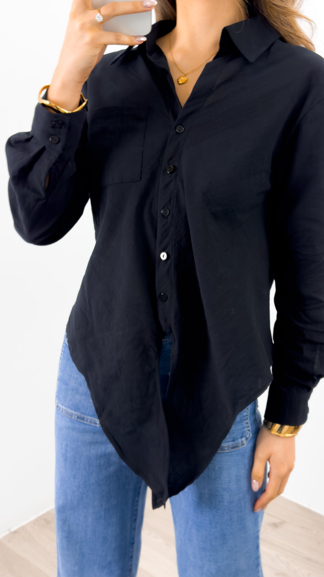 MACY TIE FRONT SHIRT - BLACK