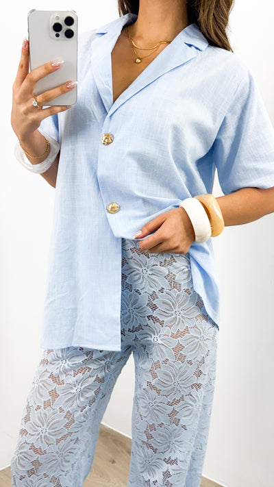 NADINE SHIRT & PANT SET - BABY BLUE