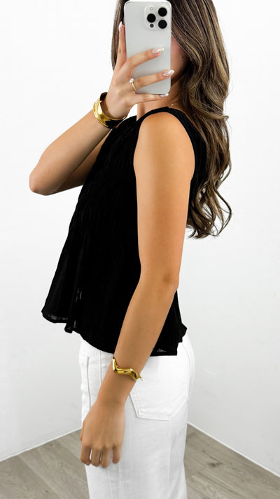 PALIA SHIRRED SINGLET - BLACK