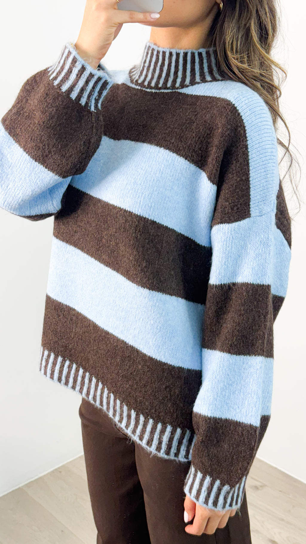 BESSIE BLOCK STRIPE KNIT - CHOCOLATE/BLUE