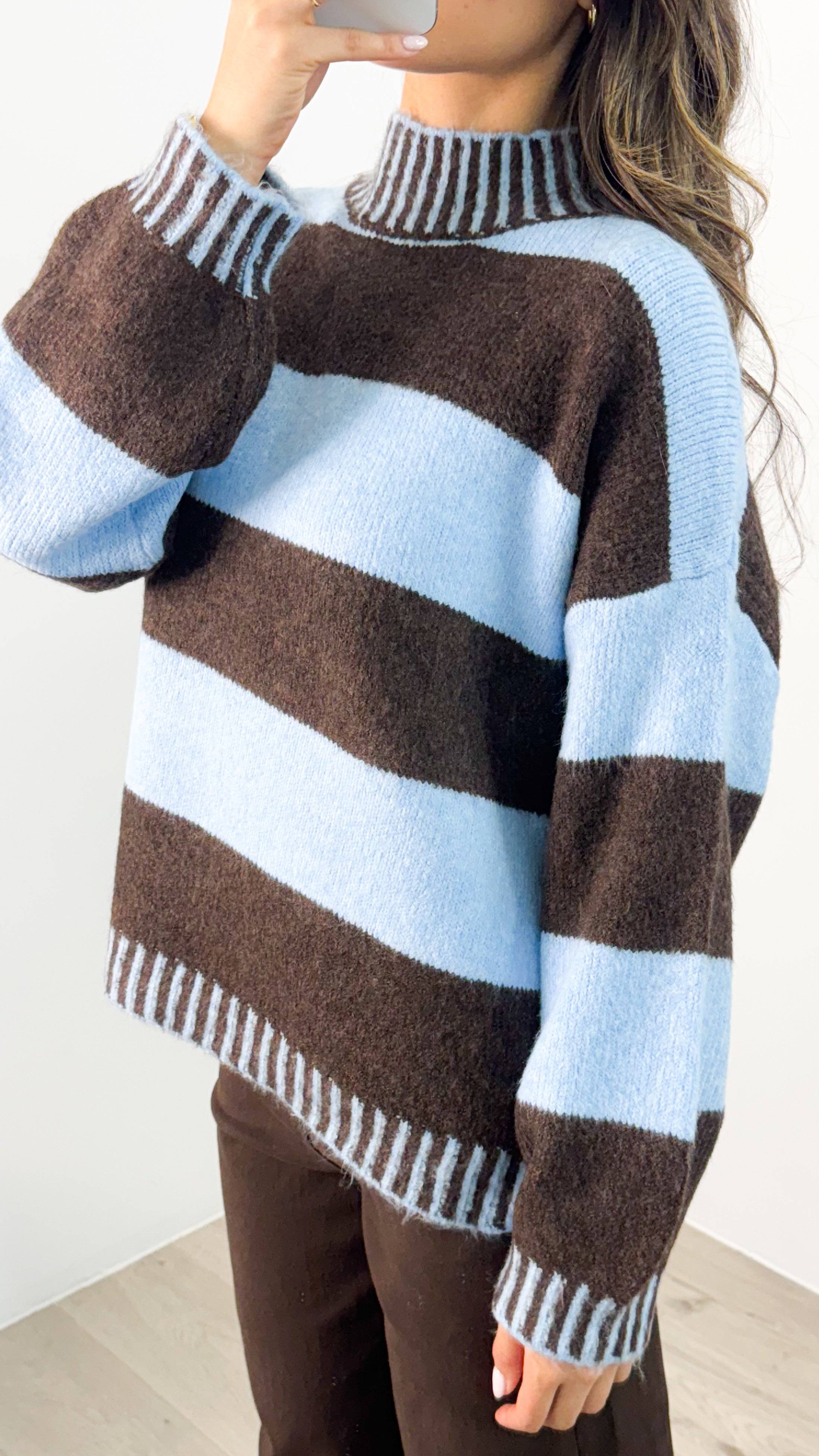 BESSIE BLOCK STRIPE KNIT - CHOCOLATE/BLUE