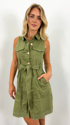 ZHANE DENIM DRESS - KHAKI