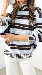 BESSIE STRIPE KNIT - CHOCOLATE/BLUE ( ETA end May )