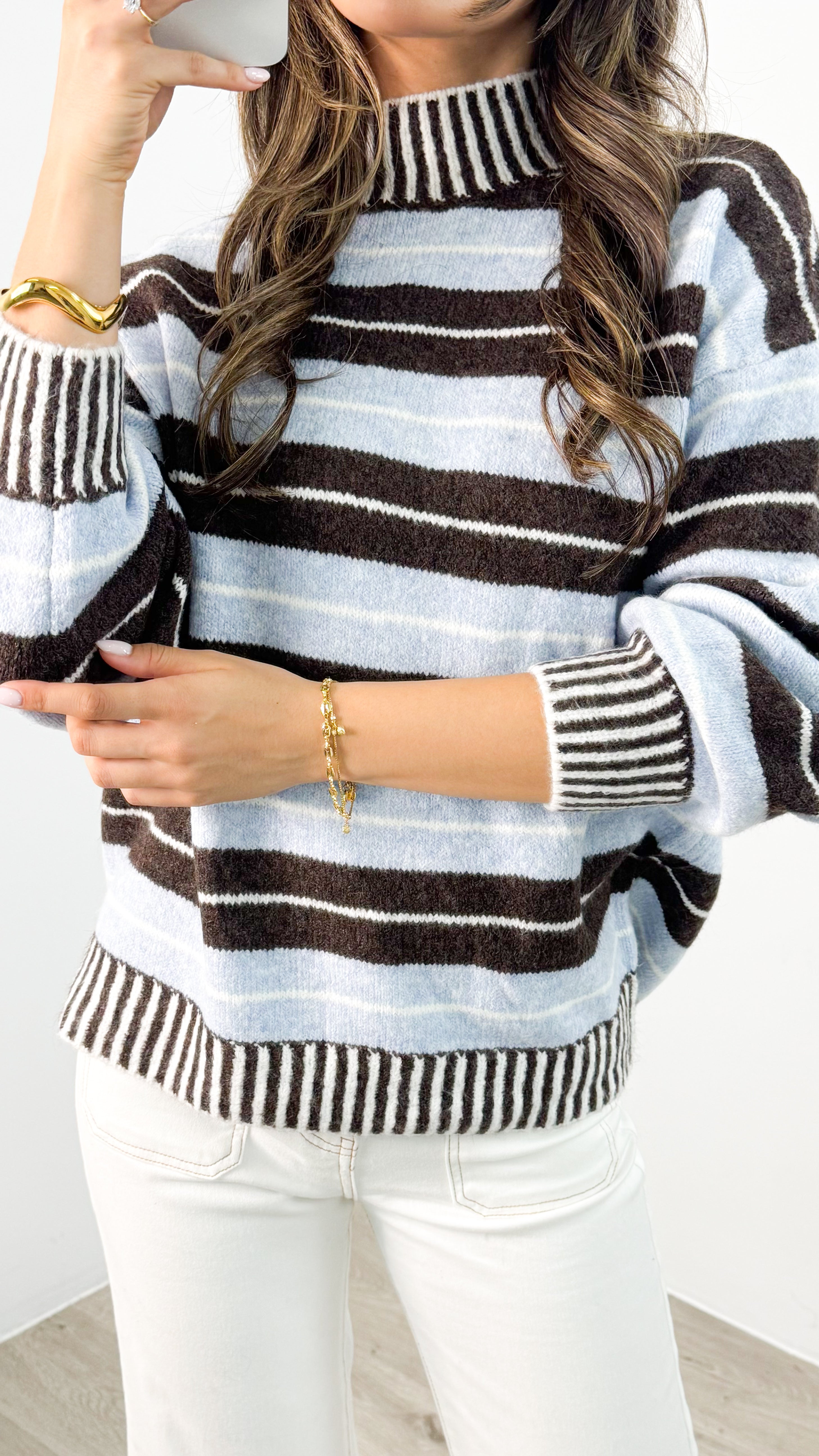 BESSIE STRIPE KNIT - CHOCOLATE/BLUE ( ETA end May )