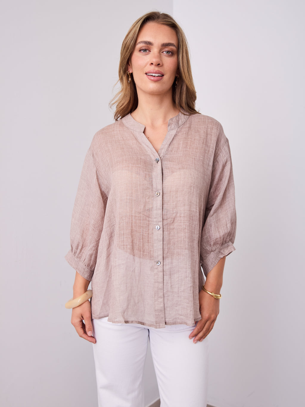 MARTA LINEN SHIRT - BISCUIT
