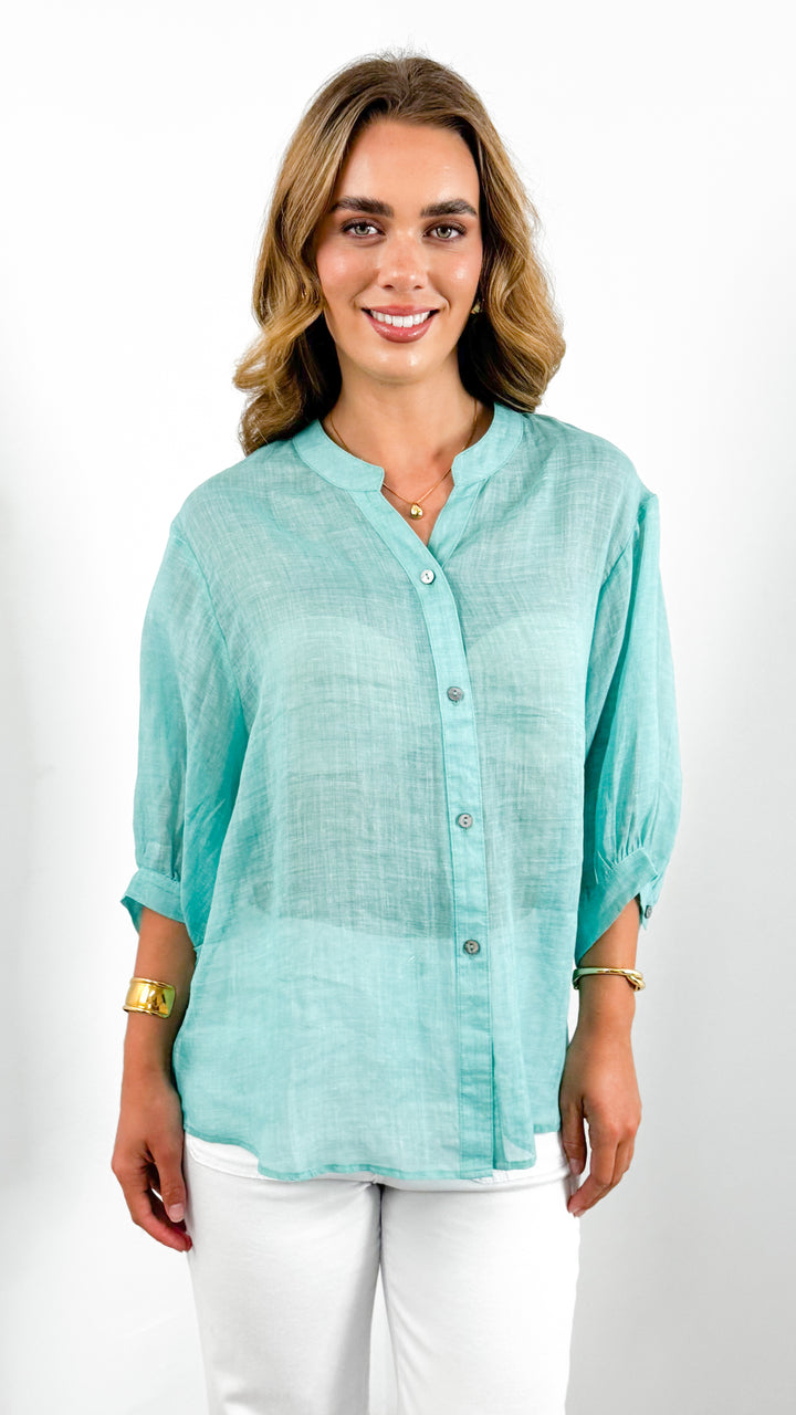 CATHY LINEN SHIRT - AQUA
