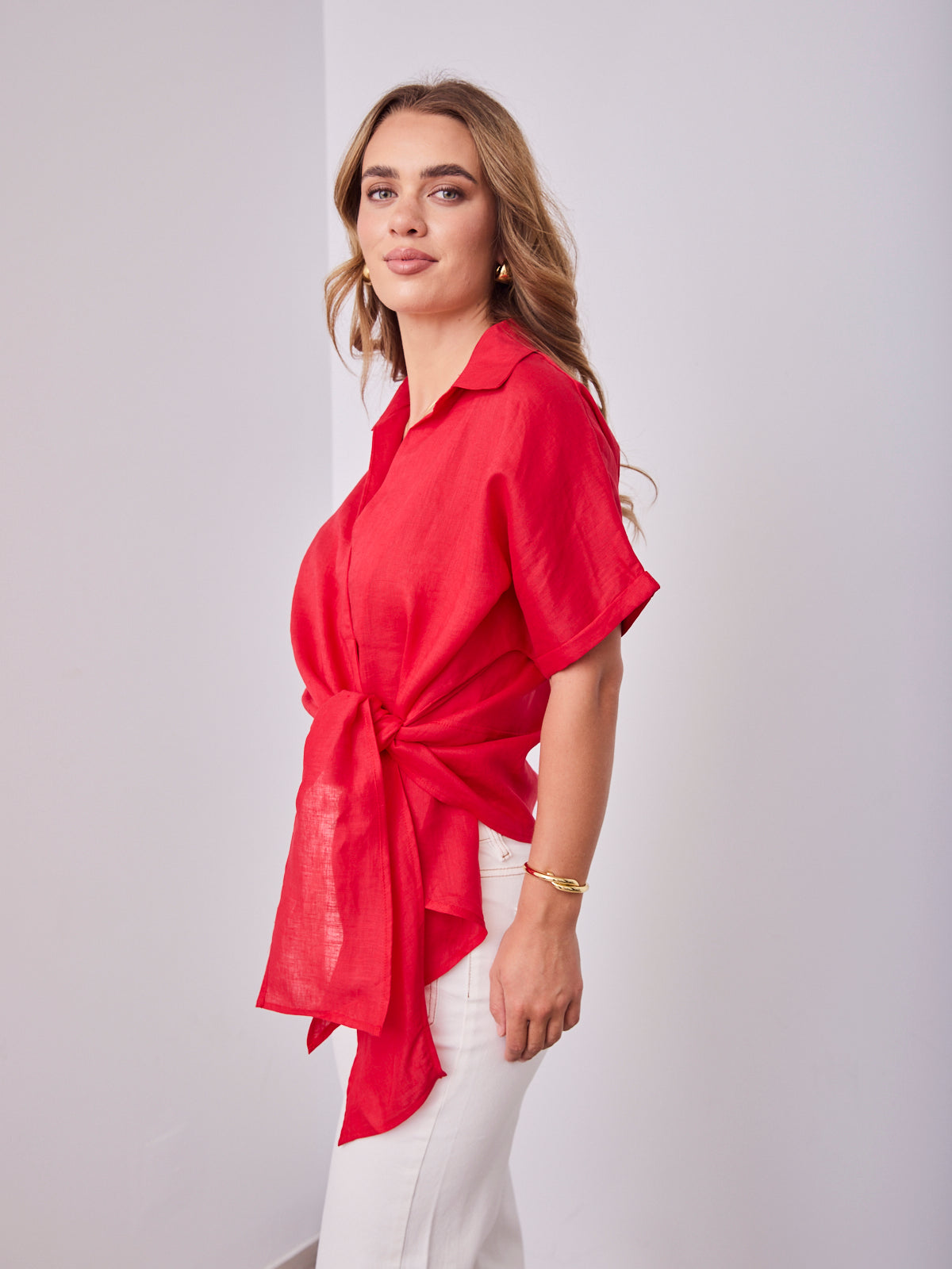 COMO LINEN SHIRT - RED