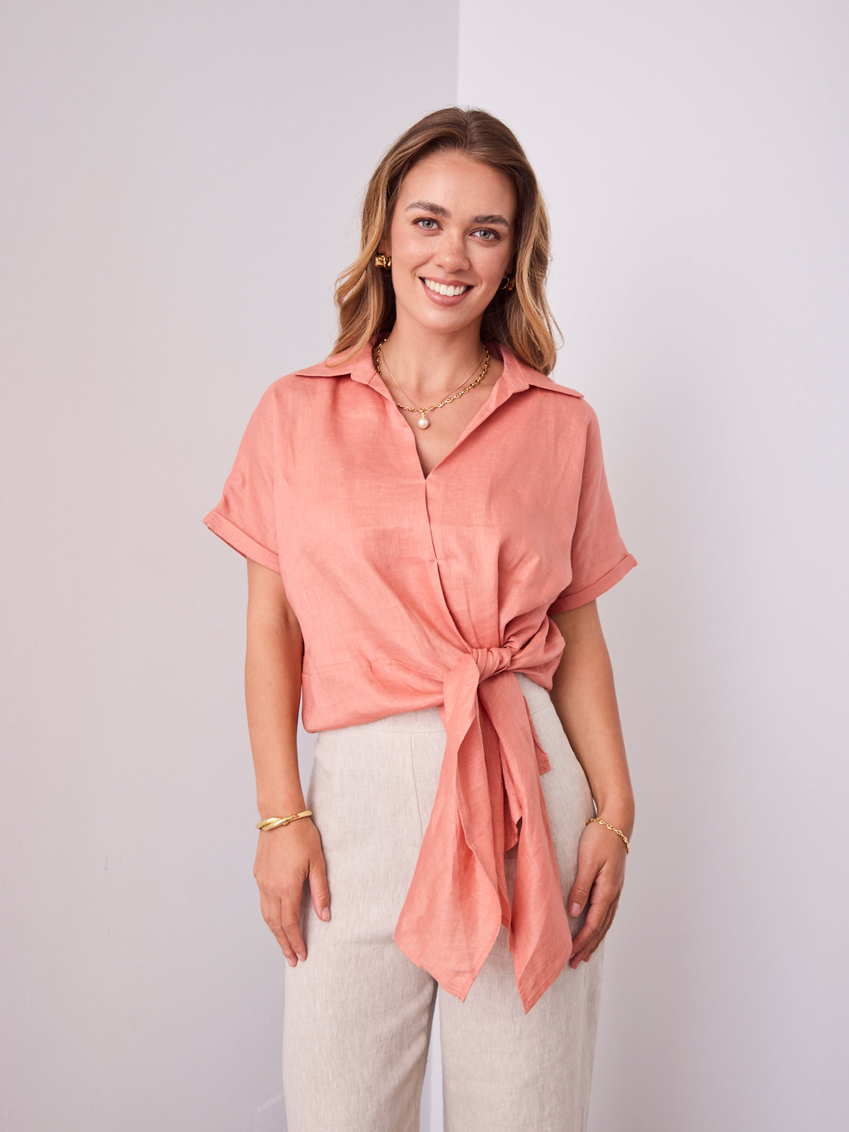 COMO LINEN SHIRT - BRICK