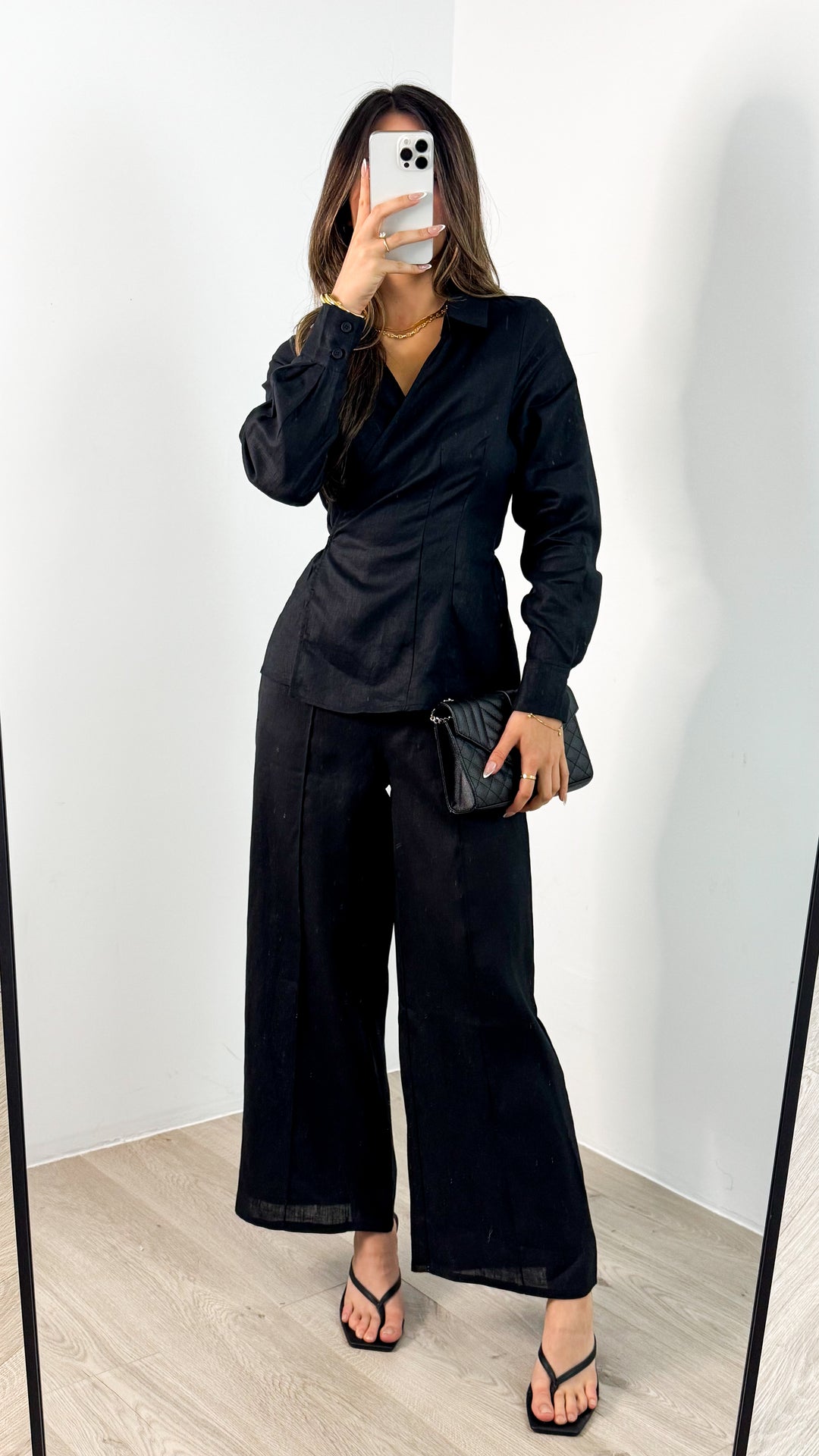 BAKER WRAP LINEN SHIRT - BLACK