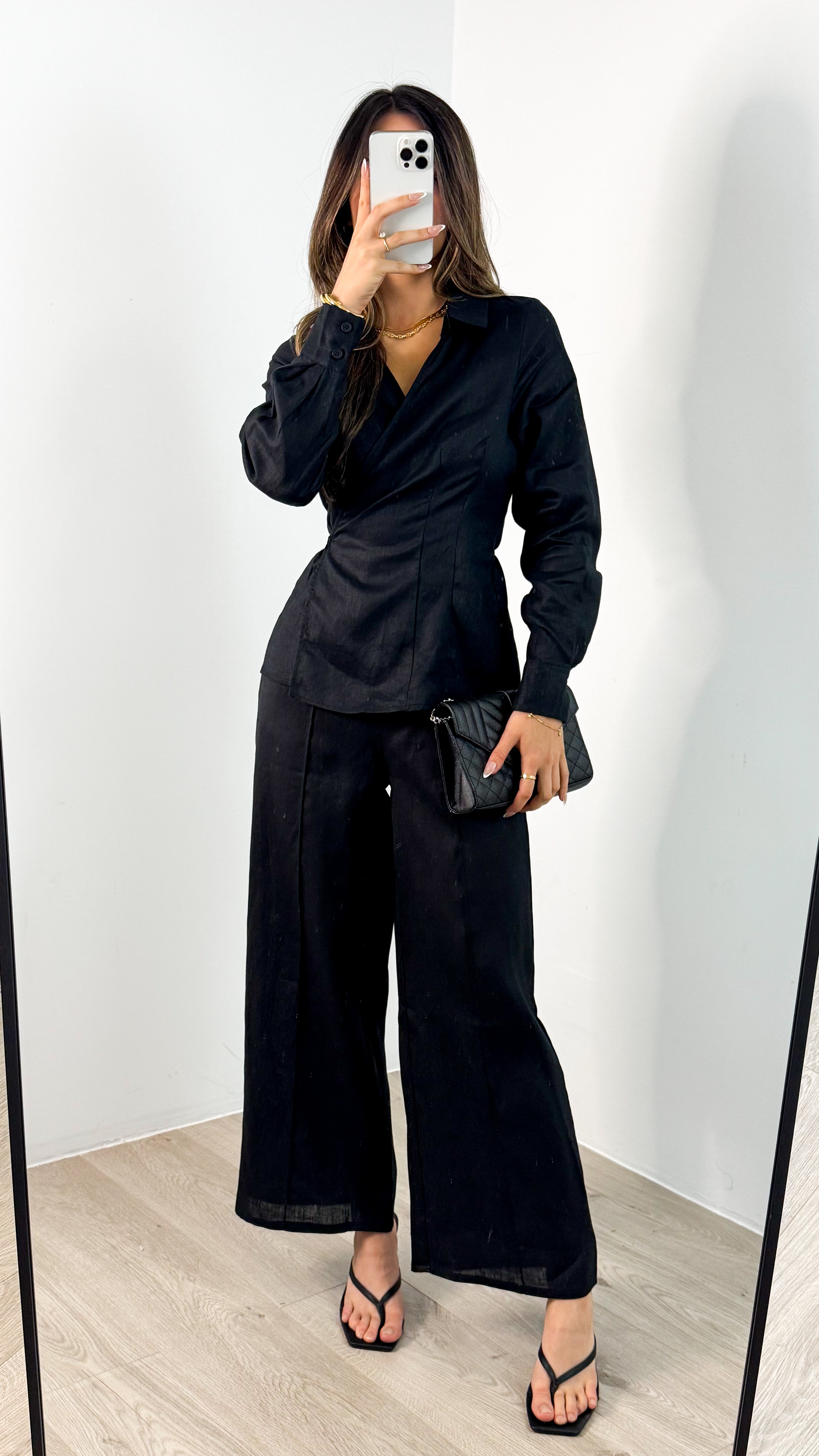 BAKER WRAP LINEN SHIRT - BLACK