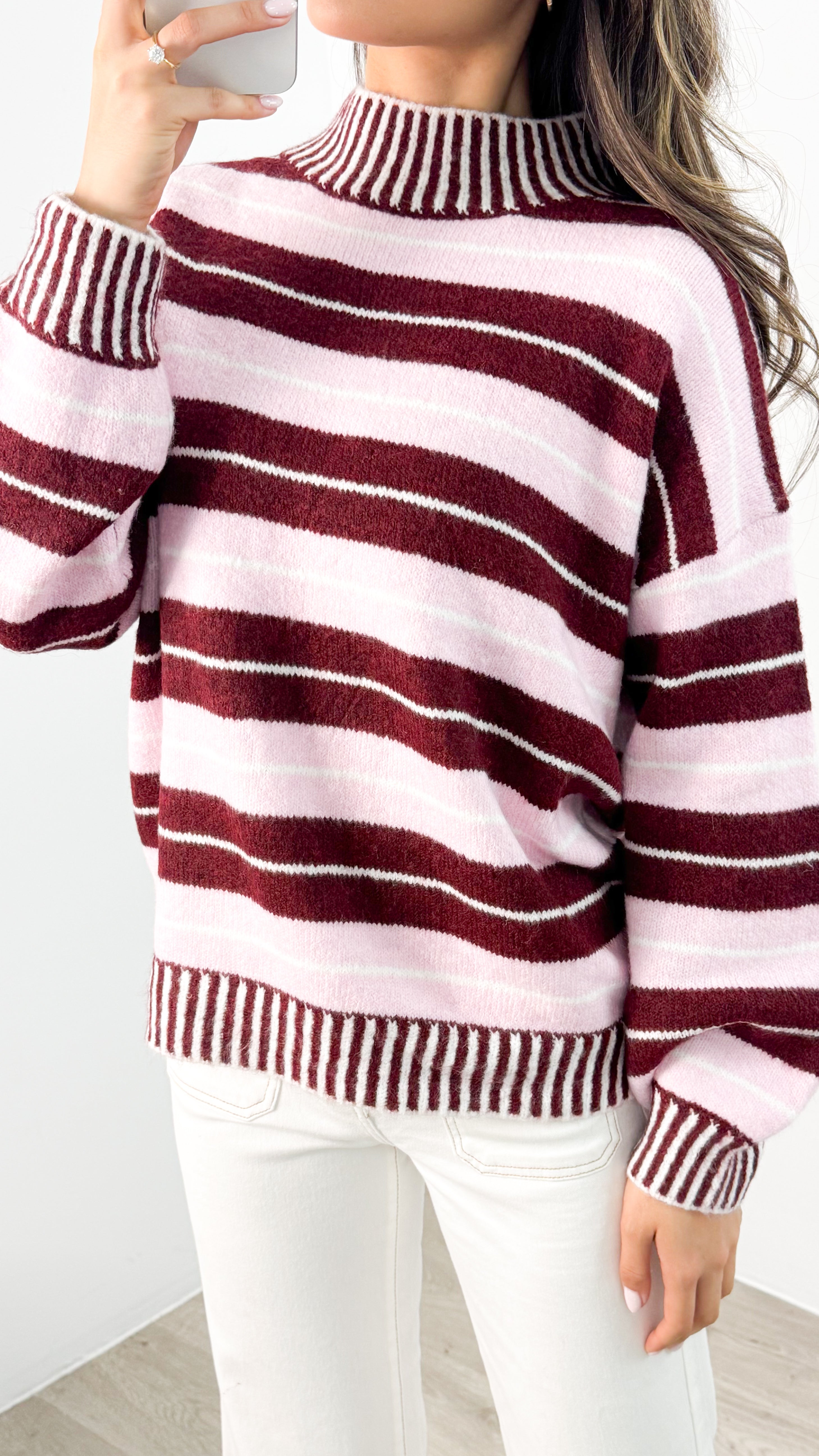 BESSIE STRIPE KNIT - WINE/PINK