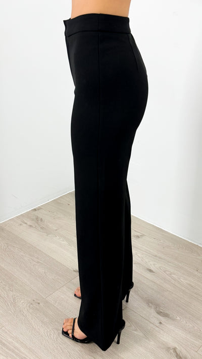 DALTON STRETCH JERSEY HIGH WAISTED STRAIGHT LEG PANT - BLACK