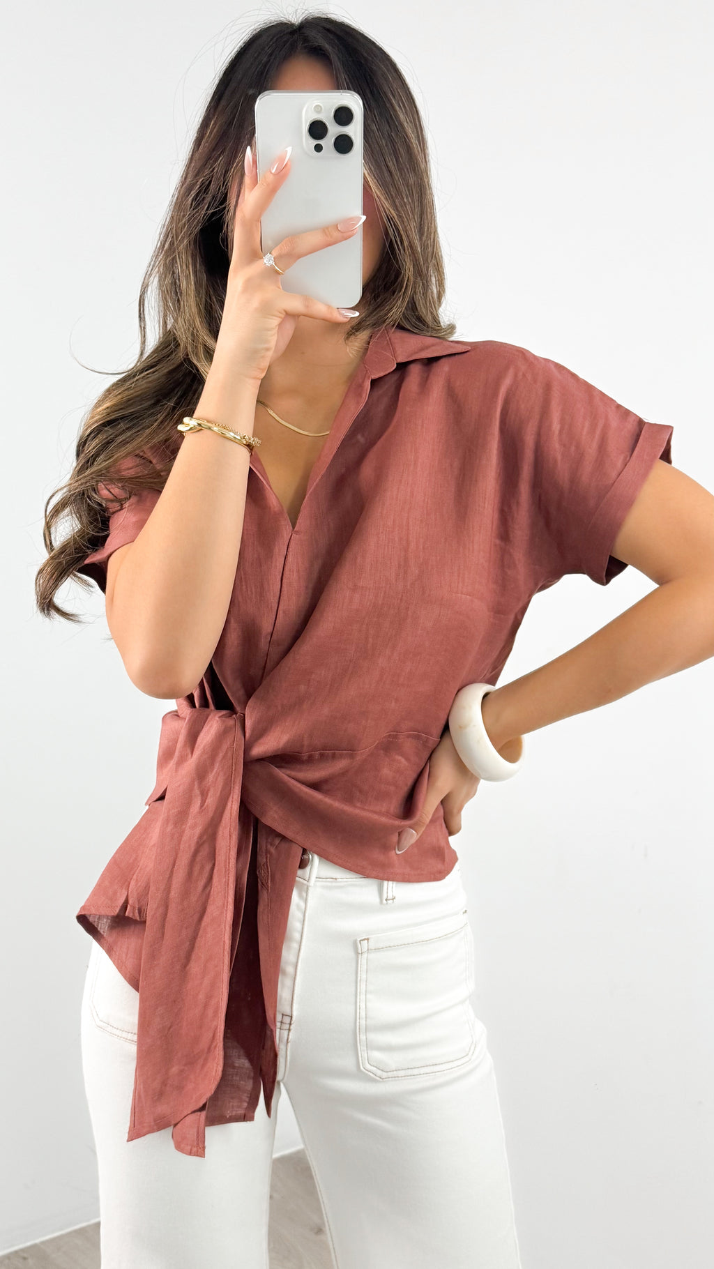 COMO LINEN SHIRT - CLAY