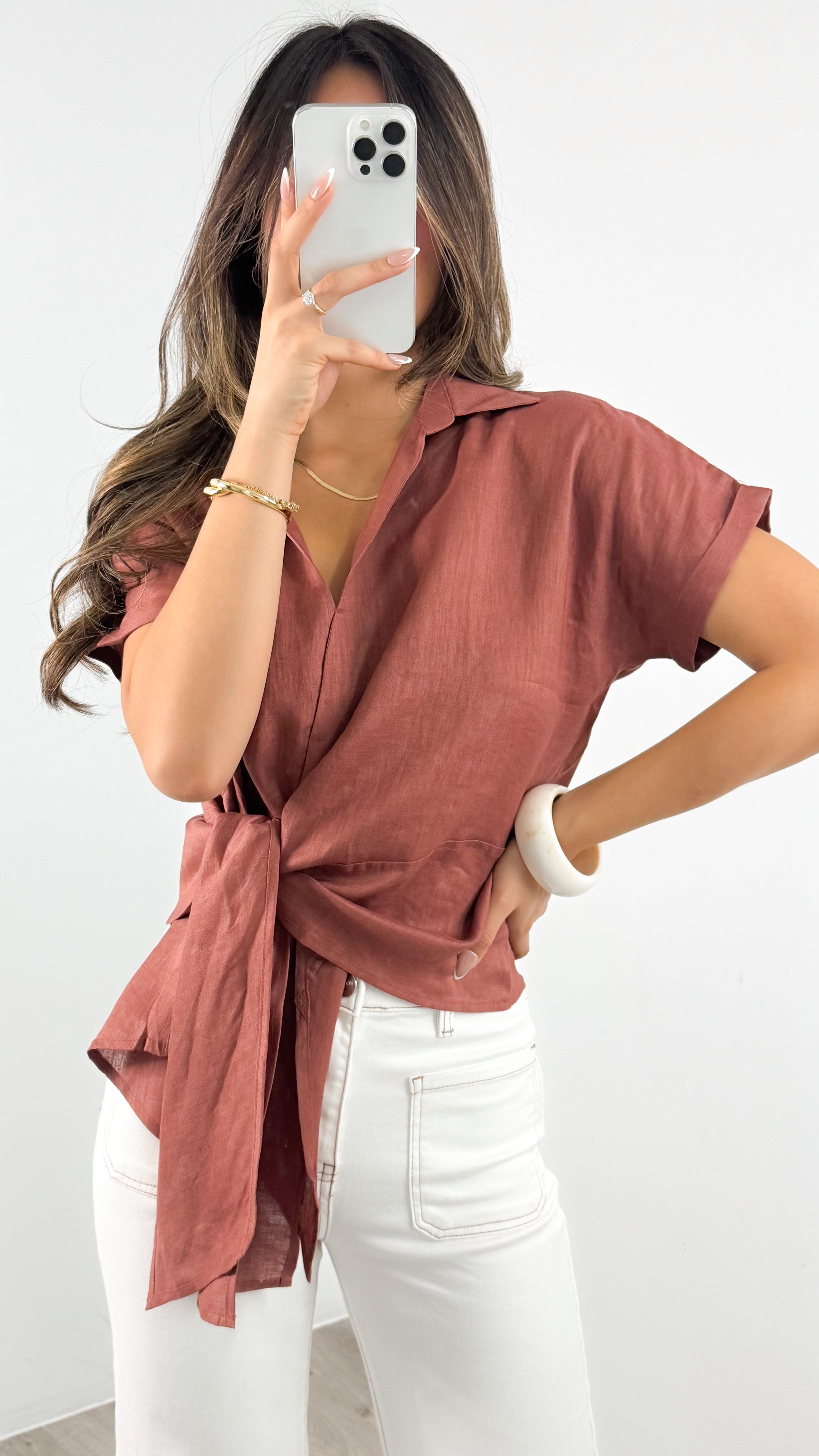 COMO LINEN SHIRT - CLAY