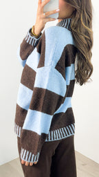 BESSIE BLOCK STRIPE KNIT - CHOCOLATE/BLUE